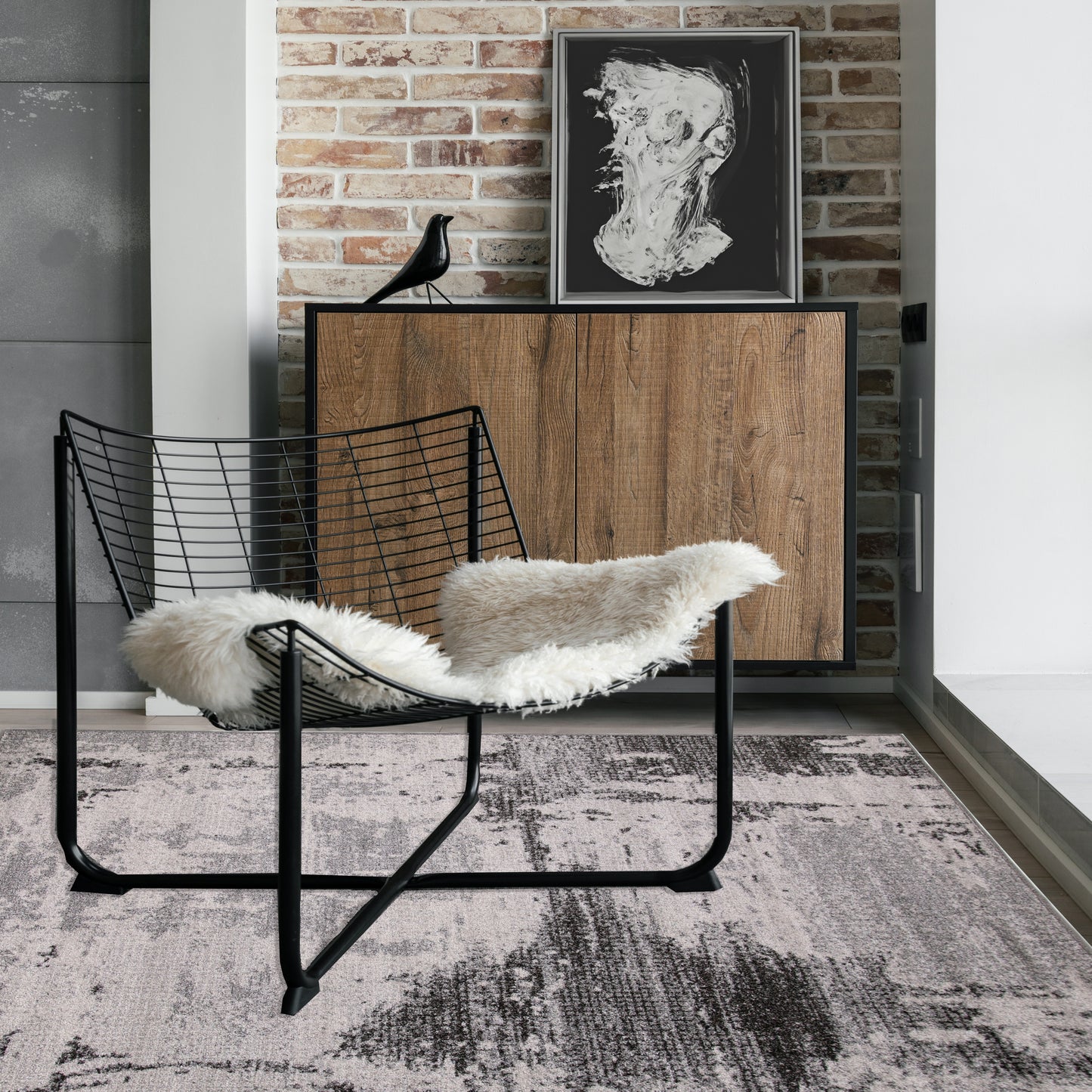 Asana Vintage Light Grey/Black Rug