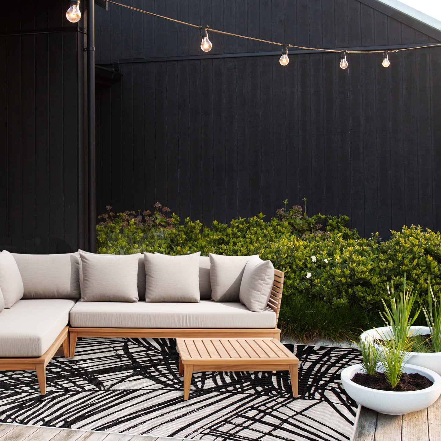 Eden Indoor/Outdoor Leaves Black Rug